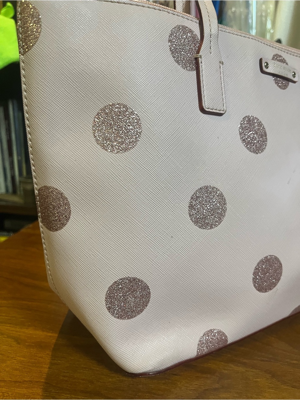 FUC Rehab Kate Spade Pink Polka Dot Tote Bag - Glitter Accent - Picture 2 of 12